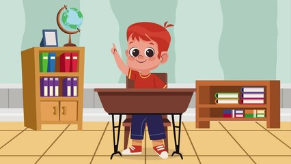 Canvas Print - little student boy in classroom animation