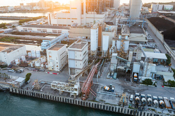 Wall Mural - Top view of coal fired power station in Lamma island of Hong Kong city