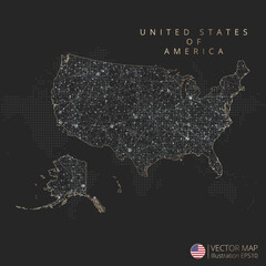 Poster - United States of America map abstract geometric mesh polygonal light concept with black and white glowing contour lines countries and dots on dark background. Vector illustration