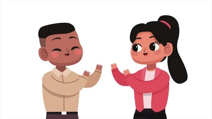 Wall Mural - interracial business couple characters animation