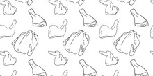 Seamless Pattern Fresh Chicken Meat, Thigh, Leg, Wing On A White Background. Doodle Or Hand Drawn Vector Illustration