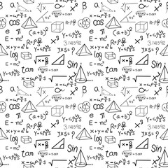 Wall Mural - math formula and physics , math formula and physics vector, white background, hand drawn line math formula and physics formula, seamless pattern symbol