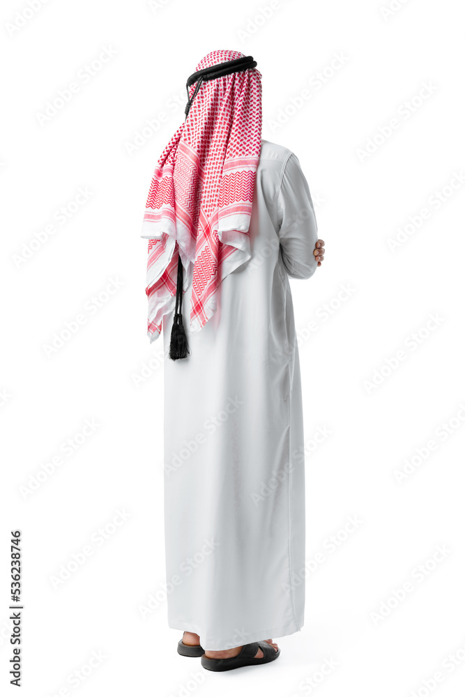 Back view of an Arab man standing on white isolated background Stock ...