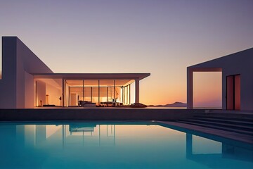 Poster - Contemporary white house with pool