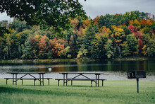 Sitting Benches In Waterbury Center State Park, Vermont