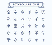 Plants Line Mini Icons. Trees, Leafs And Flowers Icons Set. Editable Stroke. 24x24 Grid. Pixel Perfect.
