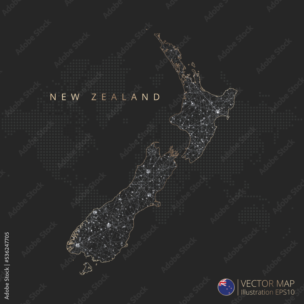 New Zealand map abstract geometric mesh polygonal light concept with ...
