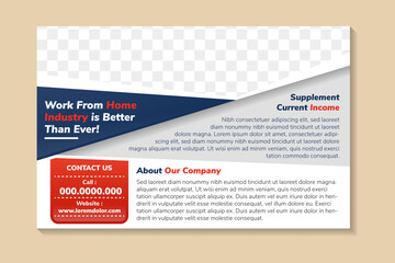 Poster - flyer template design with headline is work from home industry is better than ever. space of photo collage and text. Advertising banner with horizontal layout. white background. abstract modern