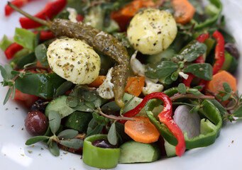 Wall Mural - Greek salad with cheese. Typical delicious greek style lunch