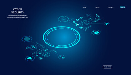 Poster - Abstract technology cyber security privacy information network concept isometric protection digital network internet link on hi tech blue future background