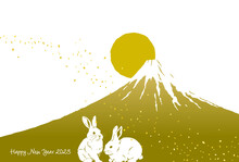 卯年の年賀状テンプレート　富士山と日の出