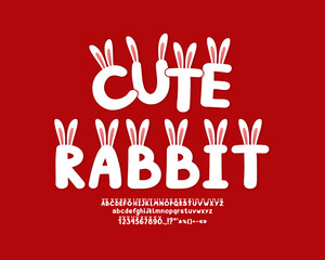 Leinwandbilder - Cute white rabbit font on red background for horoscope zodiac decor and kids design. Alphabet letters, numbers and punctuation marks
