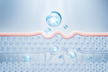 Wall Mural - cosmetic serum oil drop on skin cell, skin repair, moisturizer, collagen serum, advertising backgrou