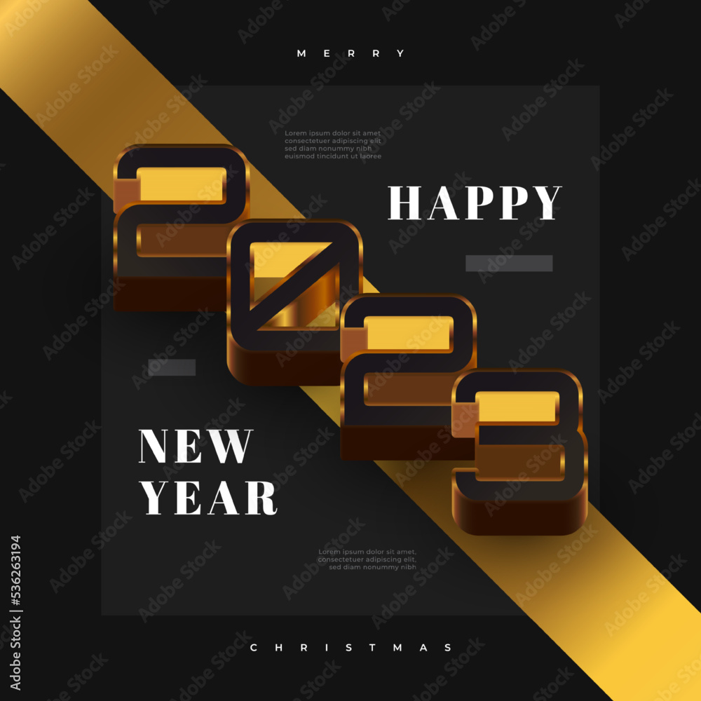 Happy New Year 2023 Banner or Poster Design with Black and Gold 3D ...