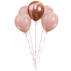 Pink balloons with gold ribbons. 3d rendering