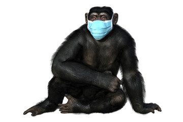 Wall Mural - Monkey in a medical mask, conceptual 3D illustration