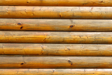 Poster - wooden wall made of cylindrical timber