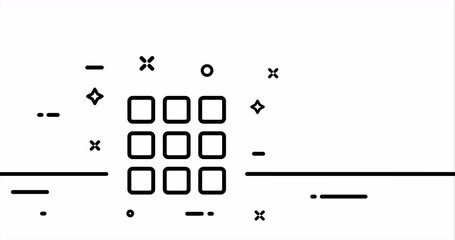 Poster - App menu. Arrow, tiles, order, list, application, display, programs, control panel, phone, computer. Technology concept. One line drawing animation. Motion design. Animated technology logo. Video 4K