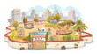 Illustration of zoo with animals in the city