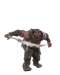 Poster - Fantasy giant in aggressive pose with large glieve weapon. 3D rendering isolated.
