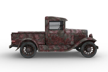 Poster - Rusty old vintage pickup truck. 3D rendering isolated.