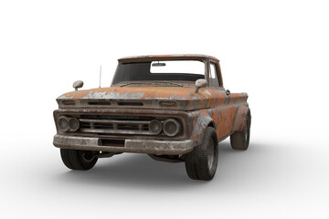 Poster - Rusty retro style orange pickup truck. 3D illustration isolated.