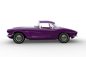 Poster - Vintage retro two seater roadster sports car with purple paintwork. 3D rendering isolated.