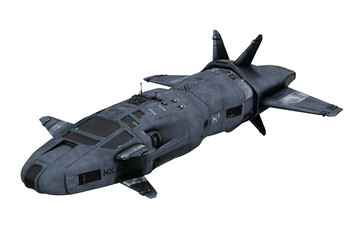Poster - Large futuristic grey space craft in flight. 3D illustration isolated.