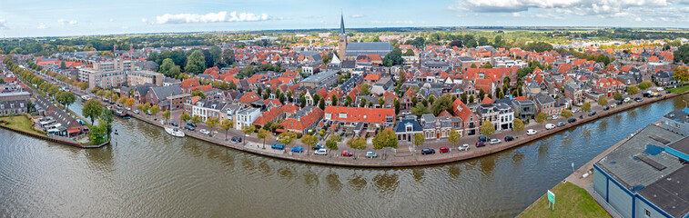 Canvas Print - Aerial panorama from the traditional city Franeker in Friesland the Netherlands