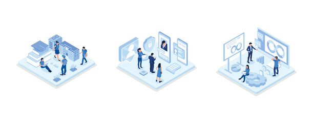 Poster - students study online in university or college campus, face recognition technology concept, devops a