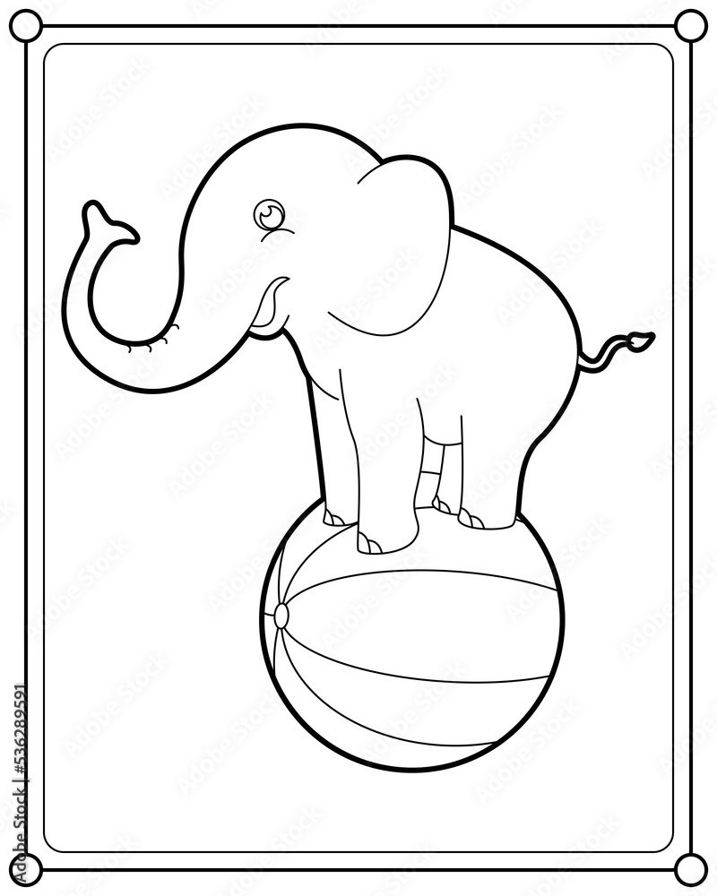 Elephant circus show suitable for children's coloring page vector ...