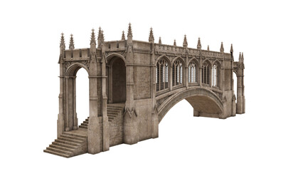 Poster - Old stone medieval covered bridge. Perspective view 3D illustration isolated.