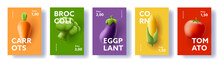 Vegetables Posters Set, 3d Render Illustrations Of Carrot Eggplant Corn Eggplant And Broccoli
