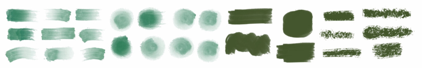 Big set of green grunge stroke brush , banner, label, for your design, vector.