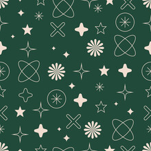 Vector Seamless Patterns With Different Geometric Shapes And Elements. Christmas Decoration.