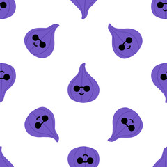 Wall Mural - Cute cartoon style fig characters wearing sunglasses vector seamless pattern background.
