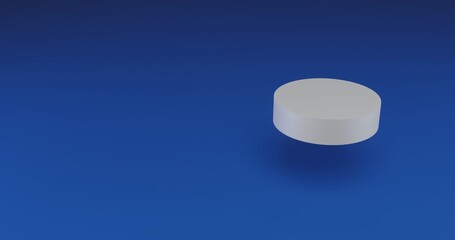 Poster - Isolated realistic white hockey puck with shadow. Located on the right side of the scene. 3d illustration on blue background