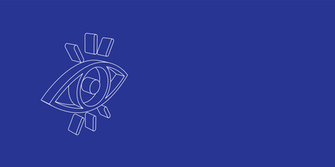 Poster - The outline of a large vision symbol made of white lines on the left. 3D view of the object in perspective. Vector illustration on indigo background