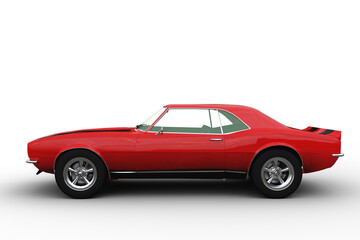Poster - 3D illustration of a red retro American sports car isolated on white.