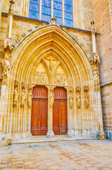 Sticker - The entrance portal to Minoritenkirche decorated with stone carved sculptures, Vienna, Austria