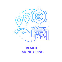 Wall Mural - Remote monitoring blue gradient concept icon. Controlling moisture level and soil health abstract idea thin line illustration. Isolated outline drawing