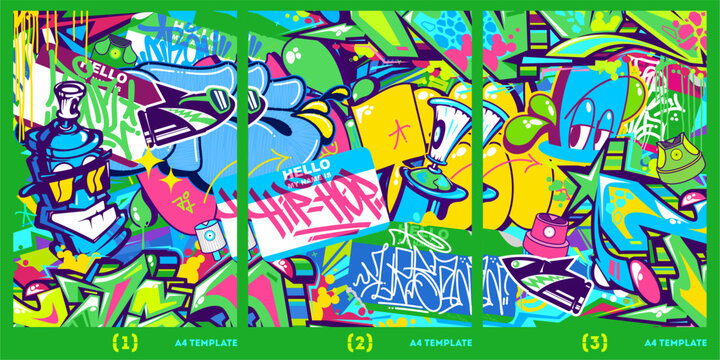 Cool Abstract Urban Graffiti Style A4 Poster Vector Illustration Background Template