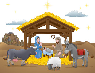 Cartoon Nativity Christmas Scene