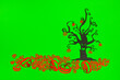 Halloween Tree with Orange Pumpkins on the green screen background.