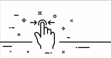 Poster - Touch press. Index finger, decrease, increase, approximation, Scroll, click, arrow, sensor, hourglass. Pressing concept. One line drawing animation. Motion design. Animated technology logo. Video 4K