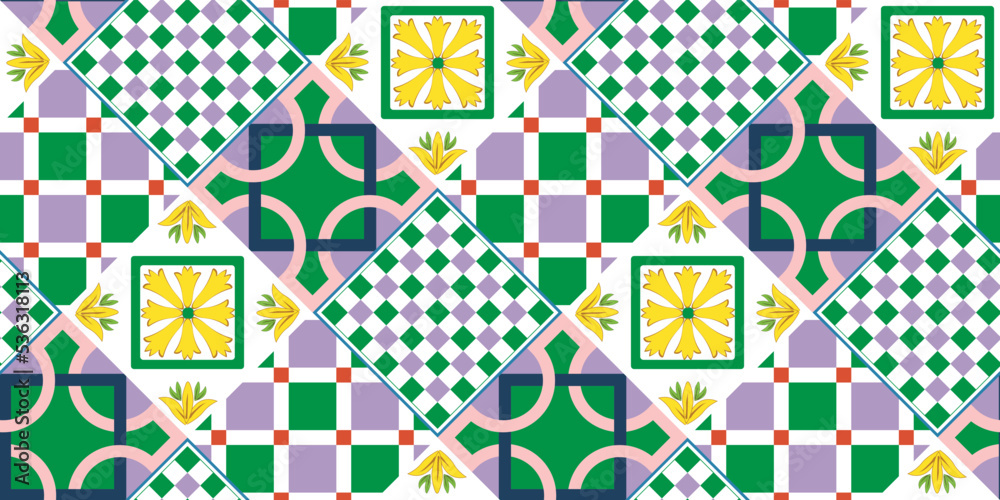 Italian Square Pattern Abstract Geometric Tile Pattern Italian Sicily Style Moroccan Interior ...