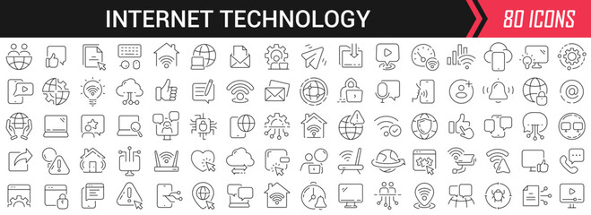 Poster - Internet technology linear icons in black. Big UI icons collection in a flat design. Thin outline signs pack. Big set of icons for design