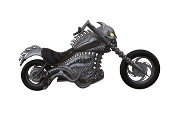 Fantasy demon concept motorcycle viewed from the side. 3D rendering isolated.