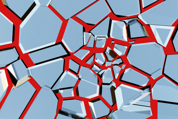 Poster - Creative abstract background. Red and blue pattern for design. Abstract background for comics. Lines that look like cracks or breakage. Blue shards on red background. Abstract texture. 3d rendering.