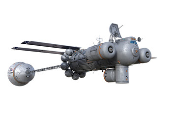 Poster - Fantasy futuristic star ship viewed from lower angle. 3D rendering isolated.